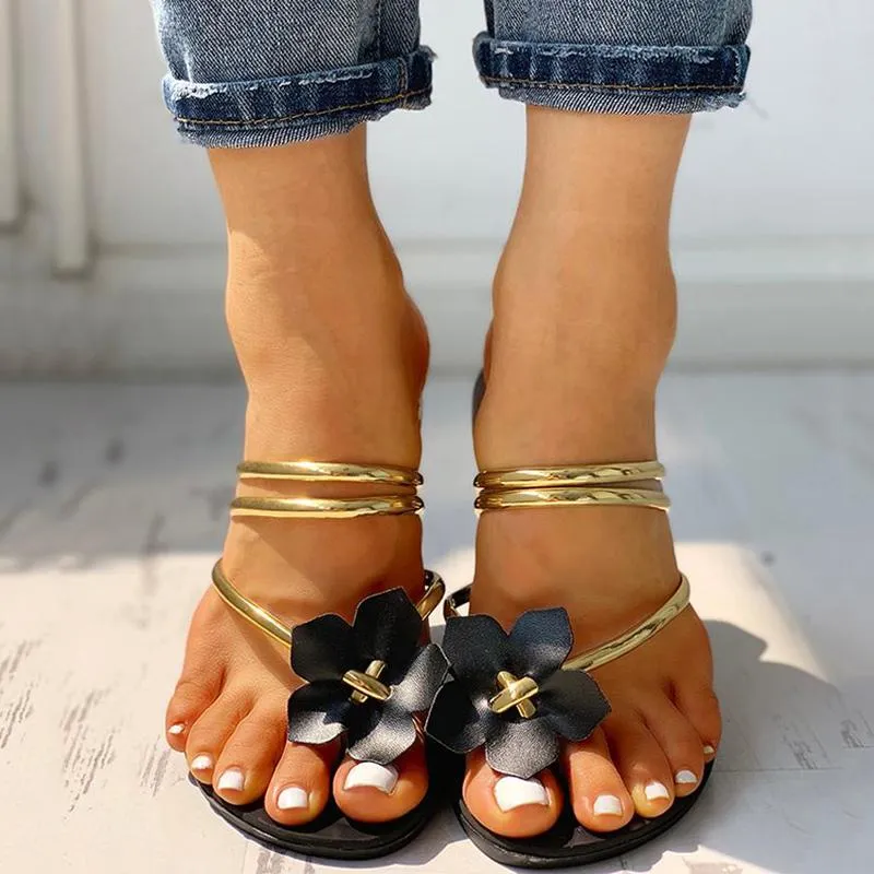 Floral Embellished Toe Ring Casual Sandals