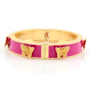 FUCHSIA ENAMEL BUTTERFLY HINGED BRACELET #SA-9811H GLD FUCH (HD5)