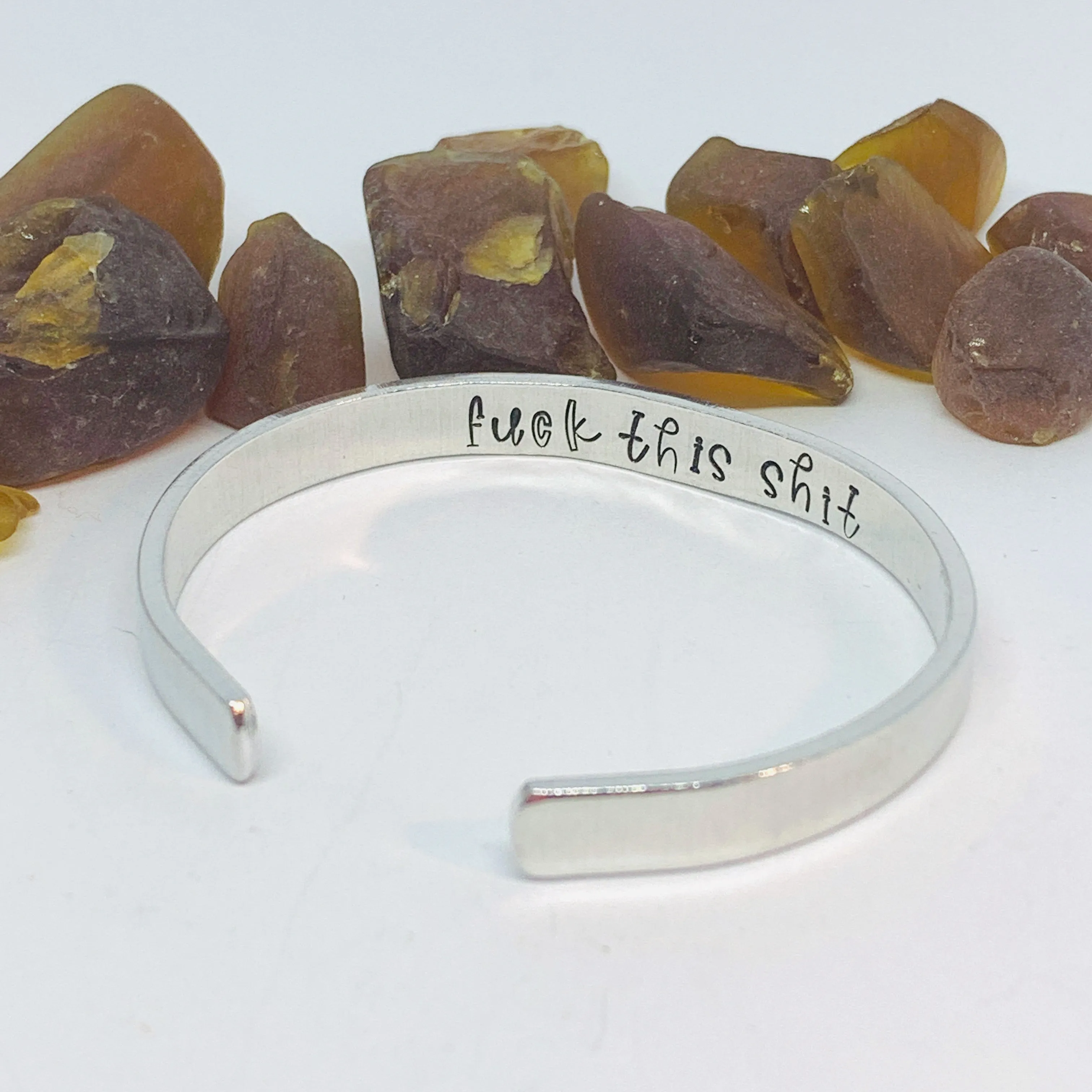 Fuck This Shit Hand Stamped Cuff Bracelet | Hidden Message Bracelet | Gift for Teachers | Gift for Nurses | Adult Themed Gift | Scroll Design