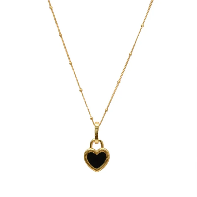 Gia B/W Double Sided Heart Pendant Necklace