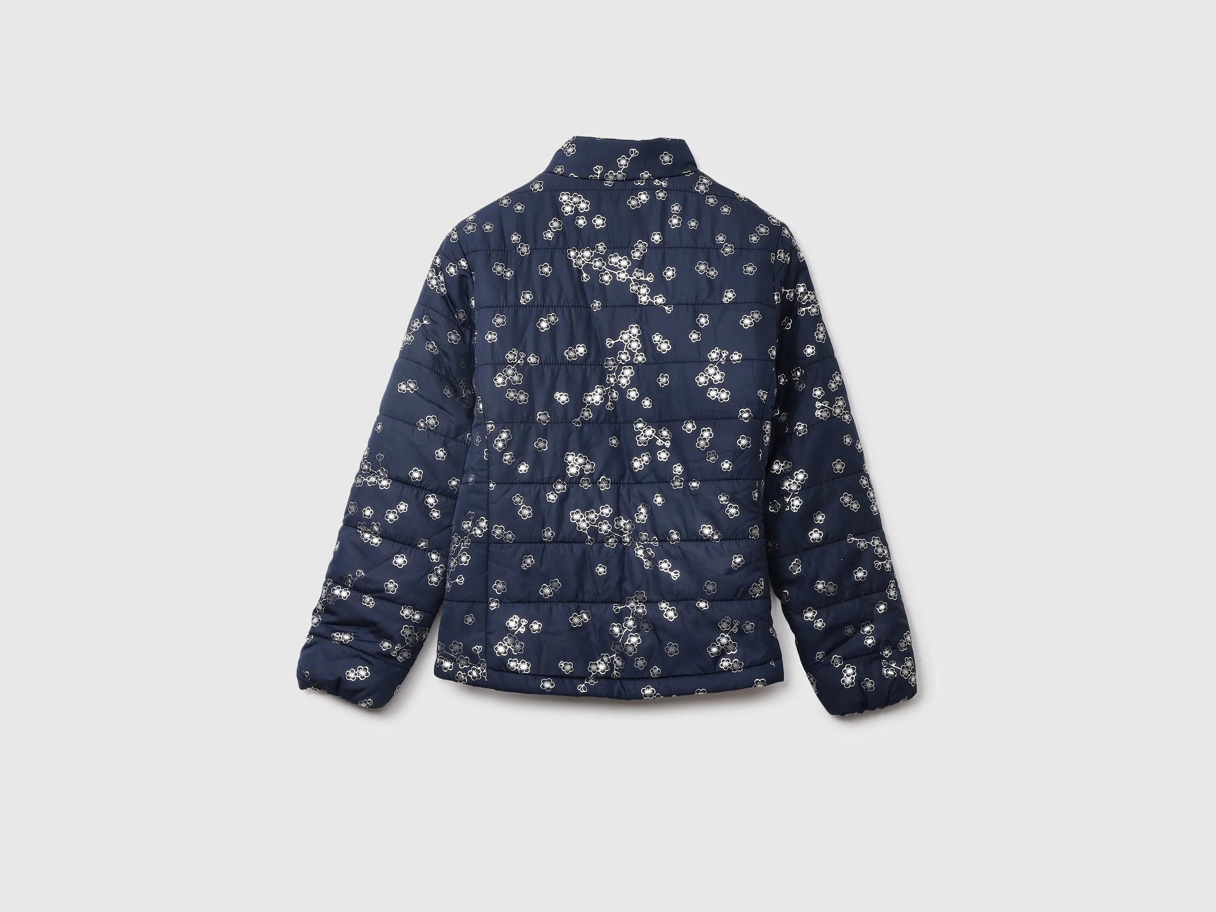 Girls Navy Floral Puffer Jacket