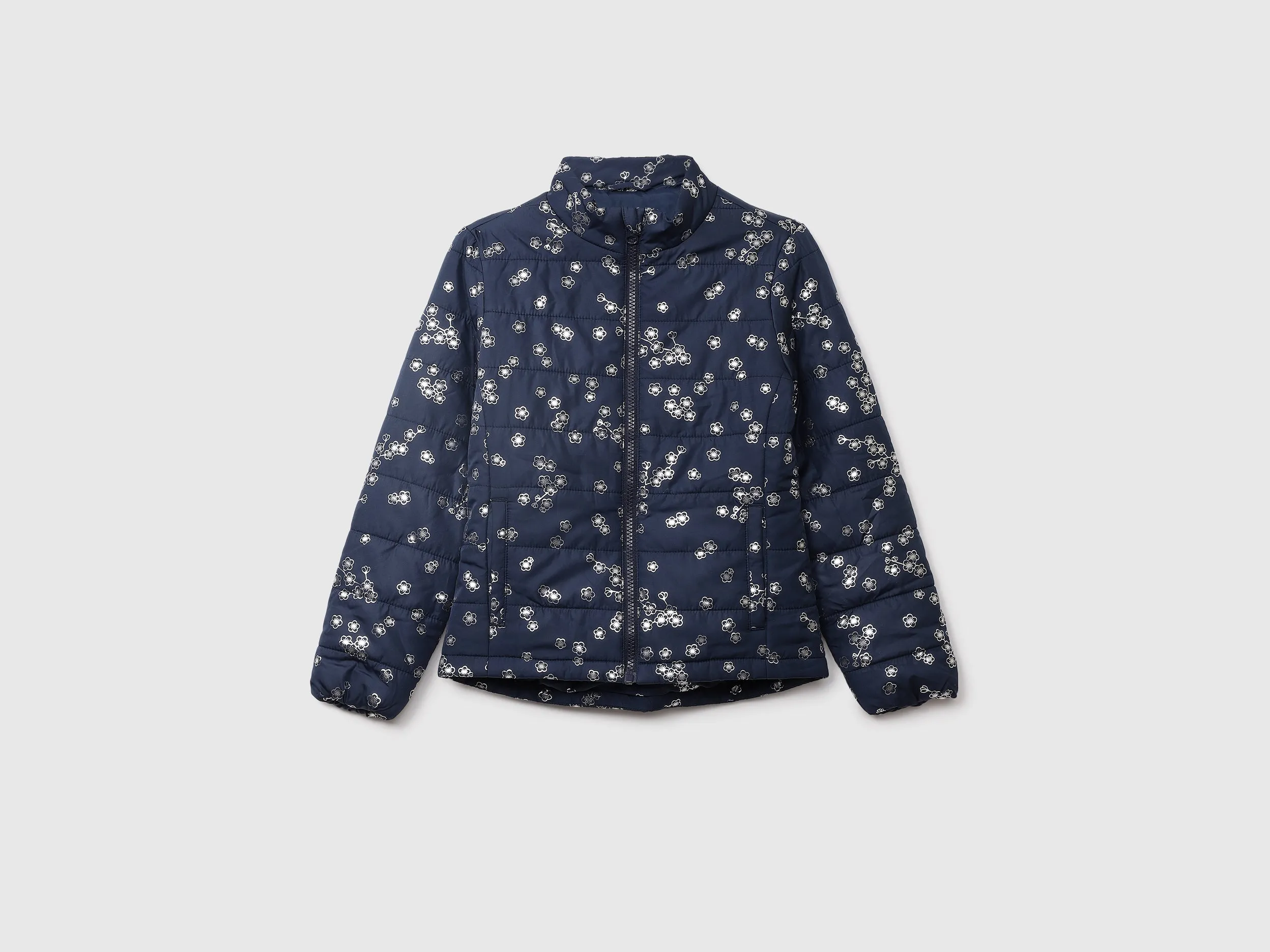 Girls Navy Floral Puffer Jacket