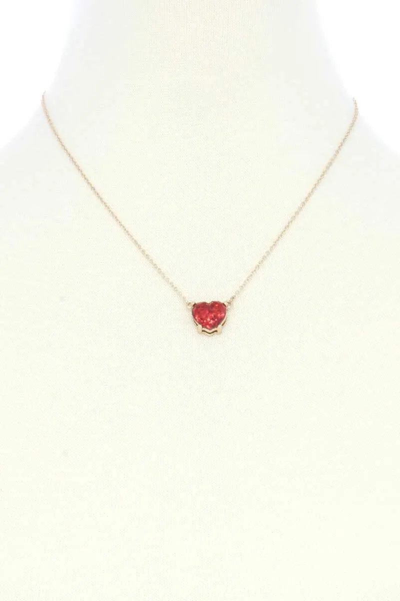 Glitter Heart Charm Necklace