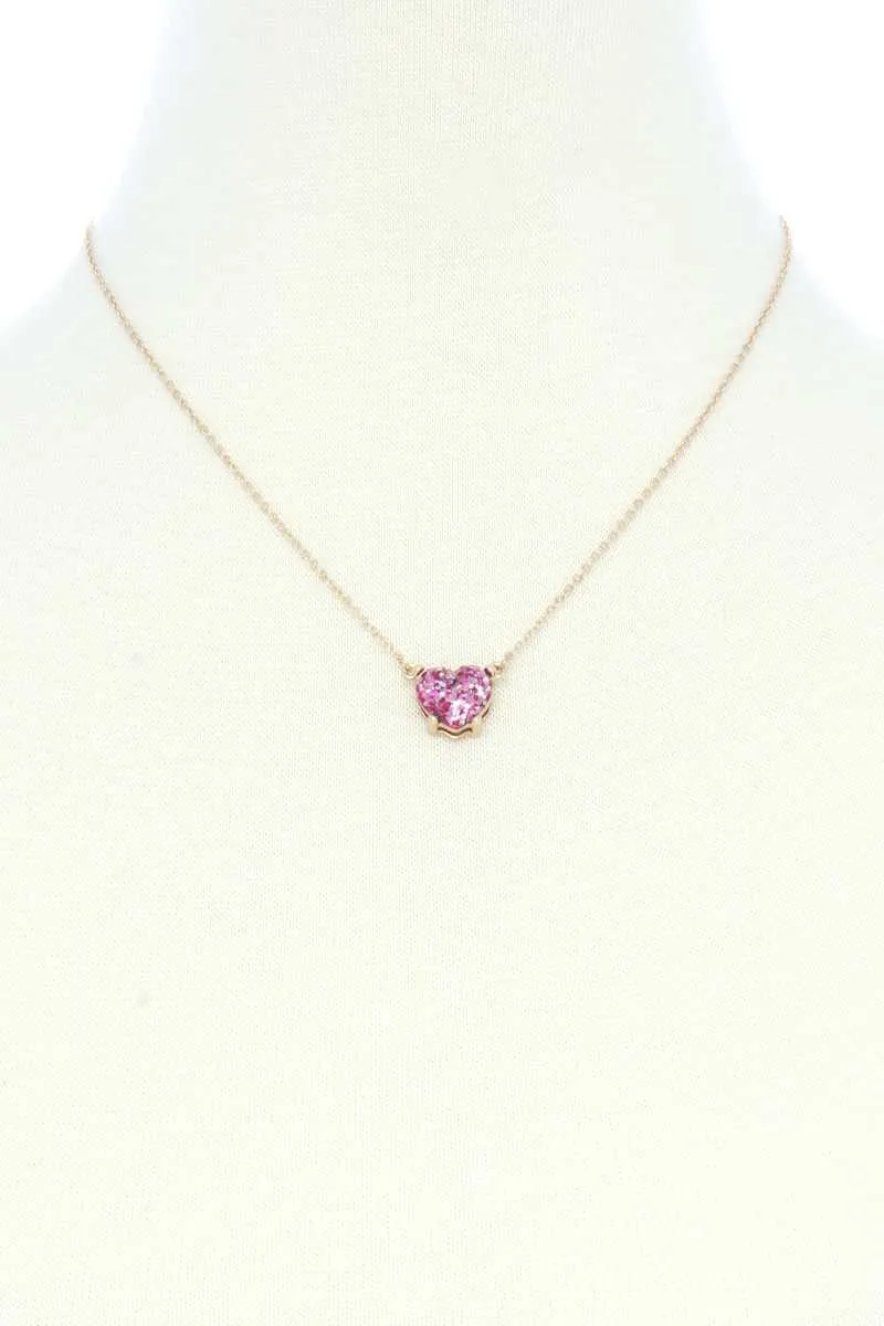 Glitter Heart Charm Necklace