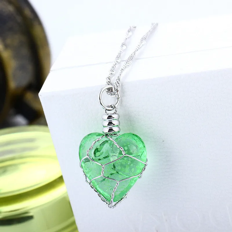Glow In The Dark Crystal Heart Charm Pendant Necklace