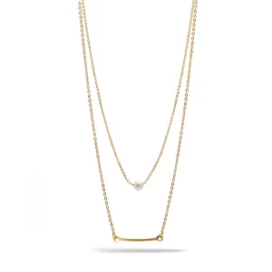 GOLD BAR AND PEARL2 ROW LAYER NECKLACE#N19505GD (SB6)
