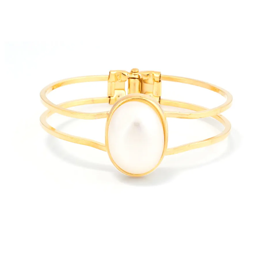 GOLD CREAM PEARL HINGED BRACELET  #FW1404711(KB4/KC4)