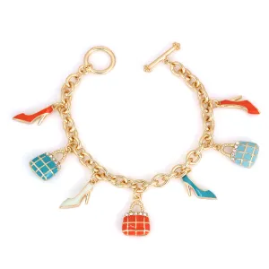 GOLD CREAM TURQUOISE AND CORAL CRYSTAL CHARMS BRACELET #HNB86111GDGNOR(UD5)