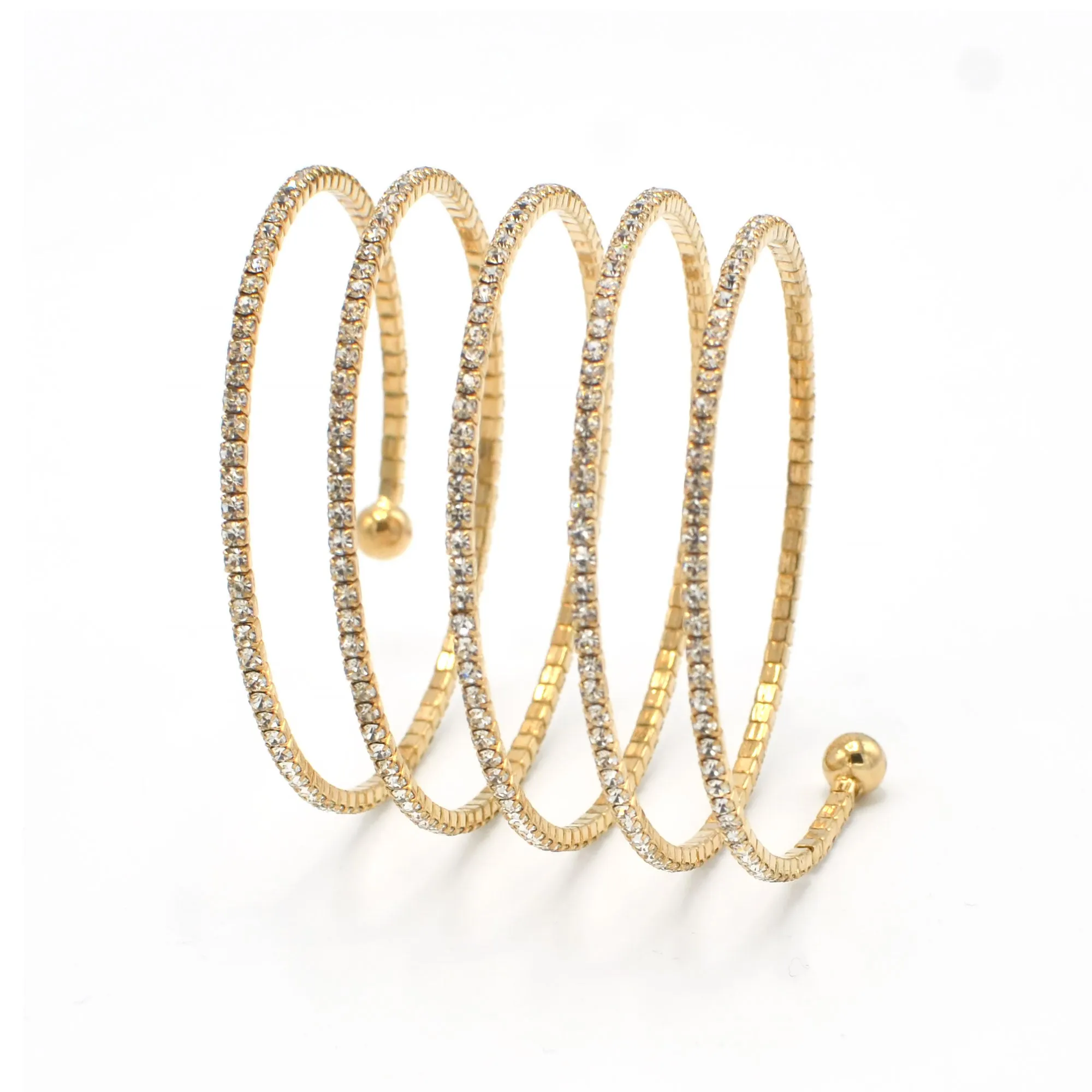 GOLD CRYSTAL COIL MEMORY WIRE BRACELET#SWY-18162G (KNB5)