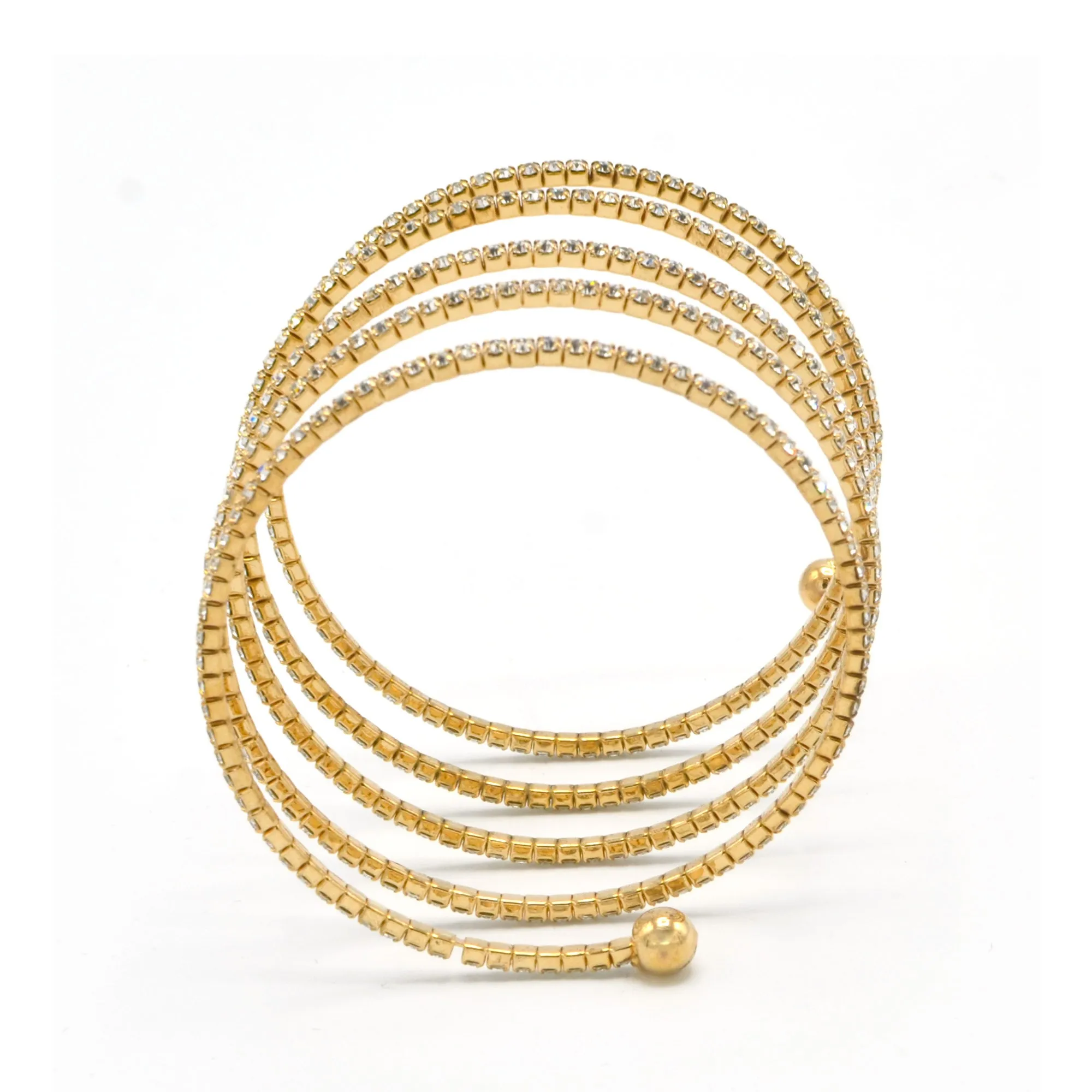 GOLD CRYSTAL COIL MEMORY WIRE BRACELET#SWY-18162G (KNB5)