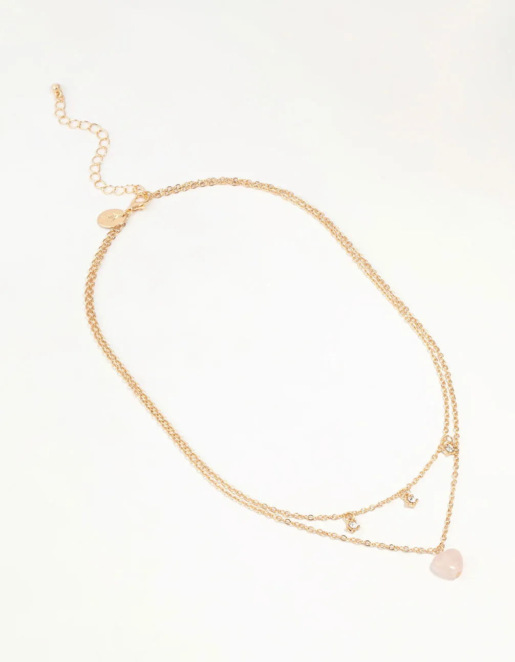 Gold Diamante Pink Heart Layered Necklace