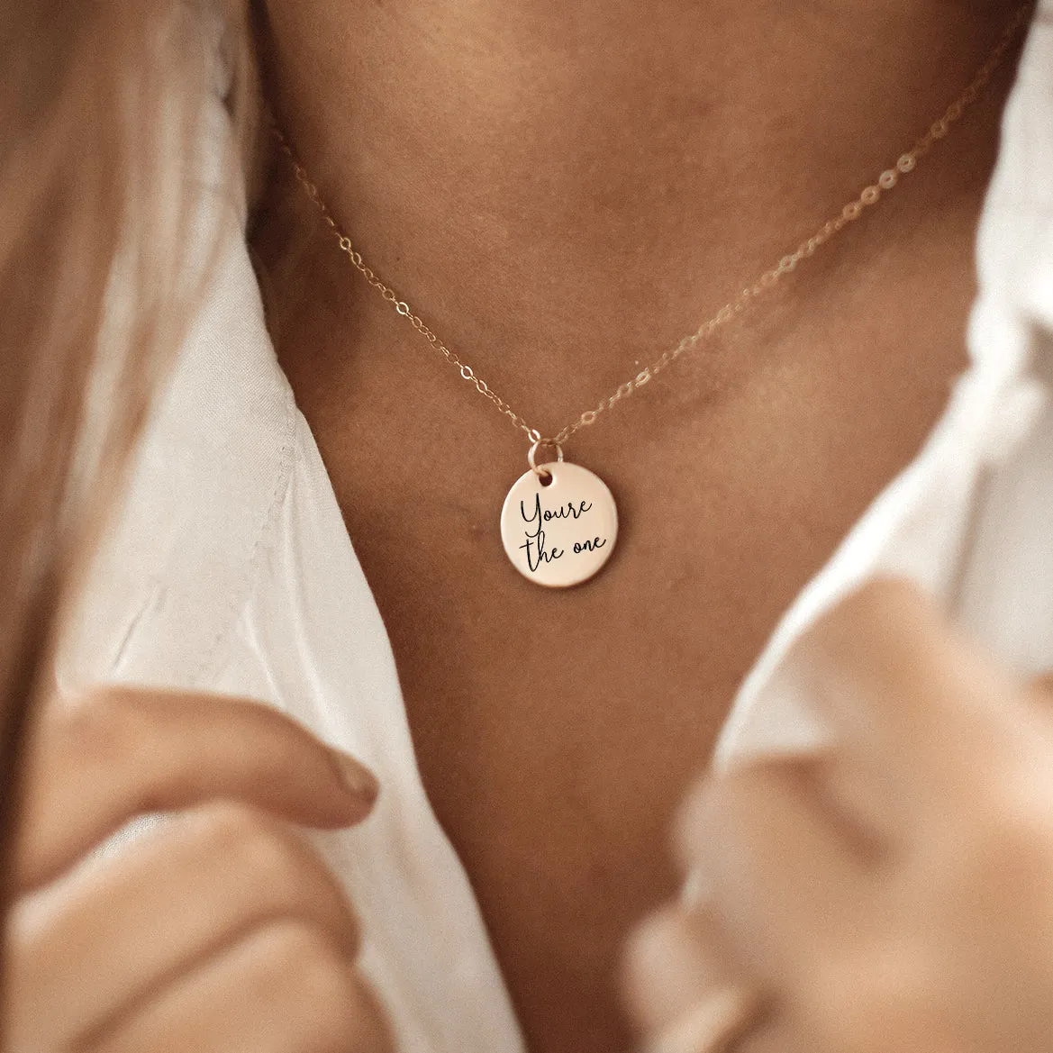 Gold Disc Handwriting Necklace
