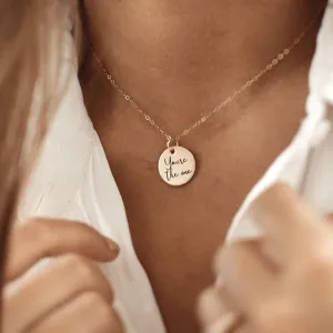 Gold Disc Handwriting Necklace