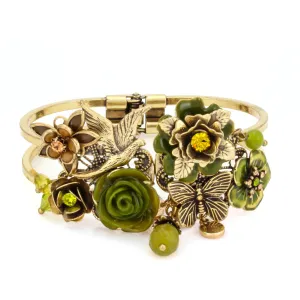 GOLD GREEN GARDEN HINGED  BRACELETS #216GN2201 (1E7/1C4)