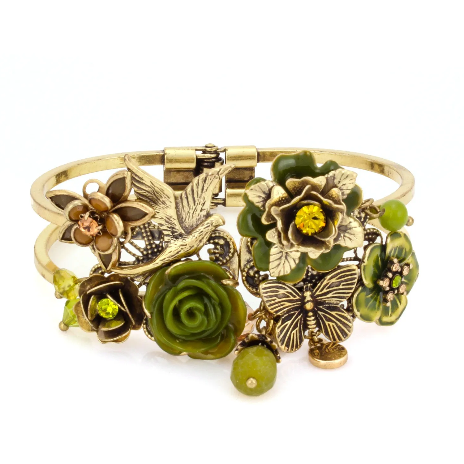 GOLD GREEN GARDEN HINGED  BRACELETS #216GN2201 (1E7/1C4)