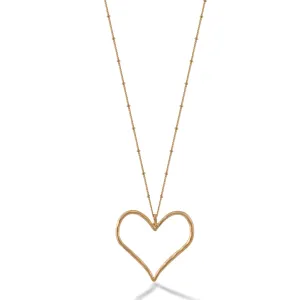 GOLD HEART PENDANT LONG CHAIN NECKLACE #SQHX-07020503 (LE13)