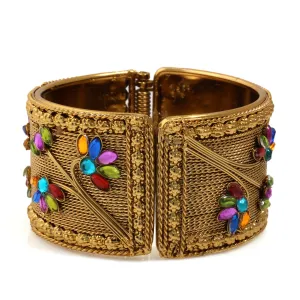 GOLD MULTICOLOR CRYSTAL FLOWER HINGED BRACELET #FW-B11GM (14th FL)