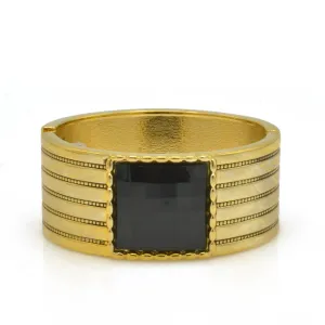 GOLD PALTED SQUARE BLACK FACETED STONE HINGED BRACELET#FW-B7560G