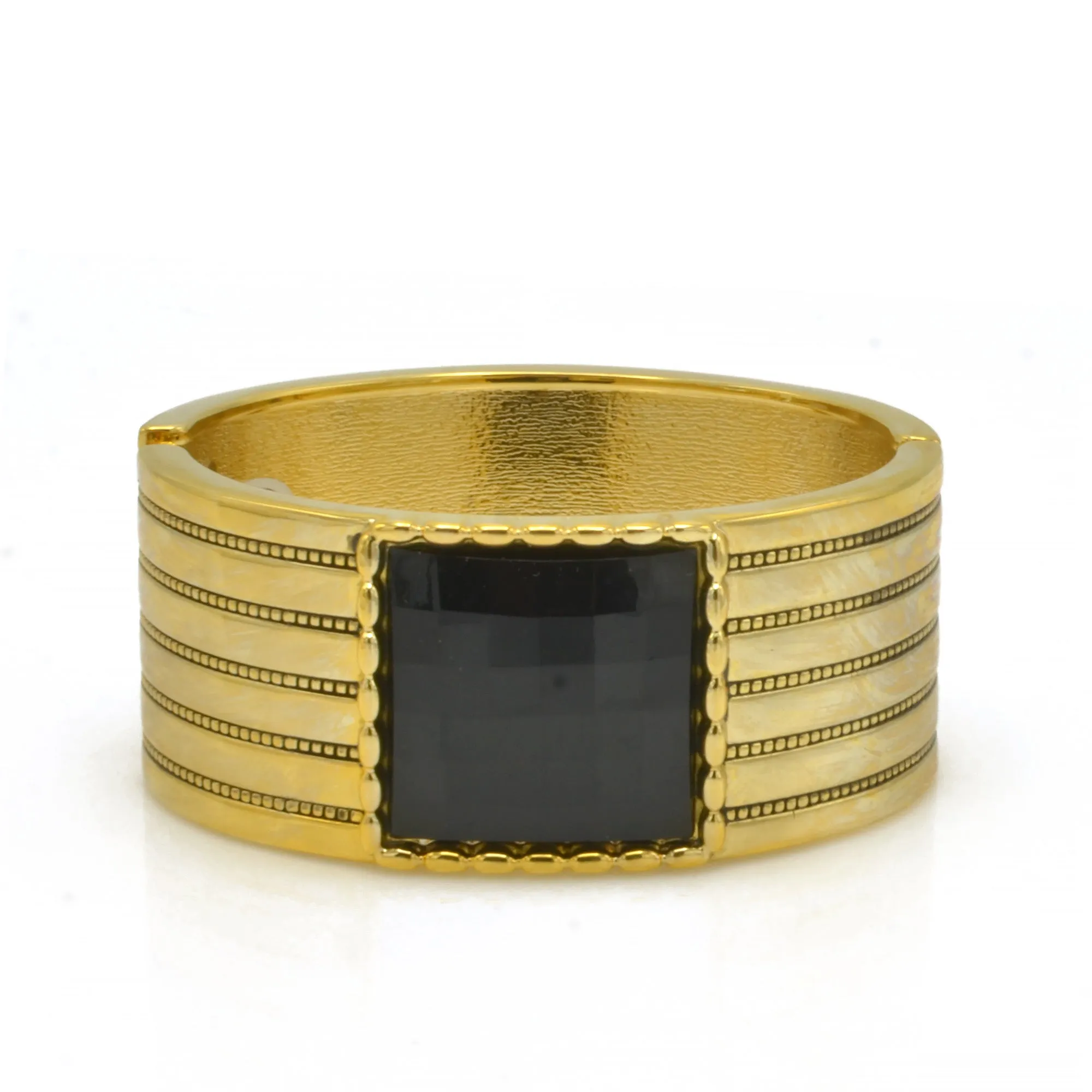 GOLD PALTED SQUARE BLACK FACETED STONE HINGED BRACELET#FW-B7560G