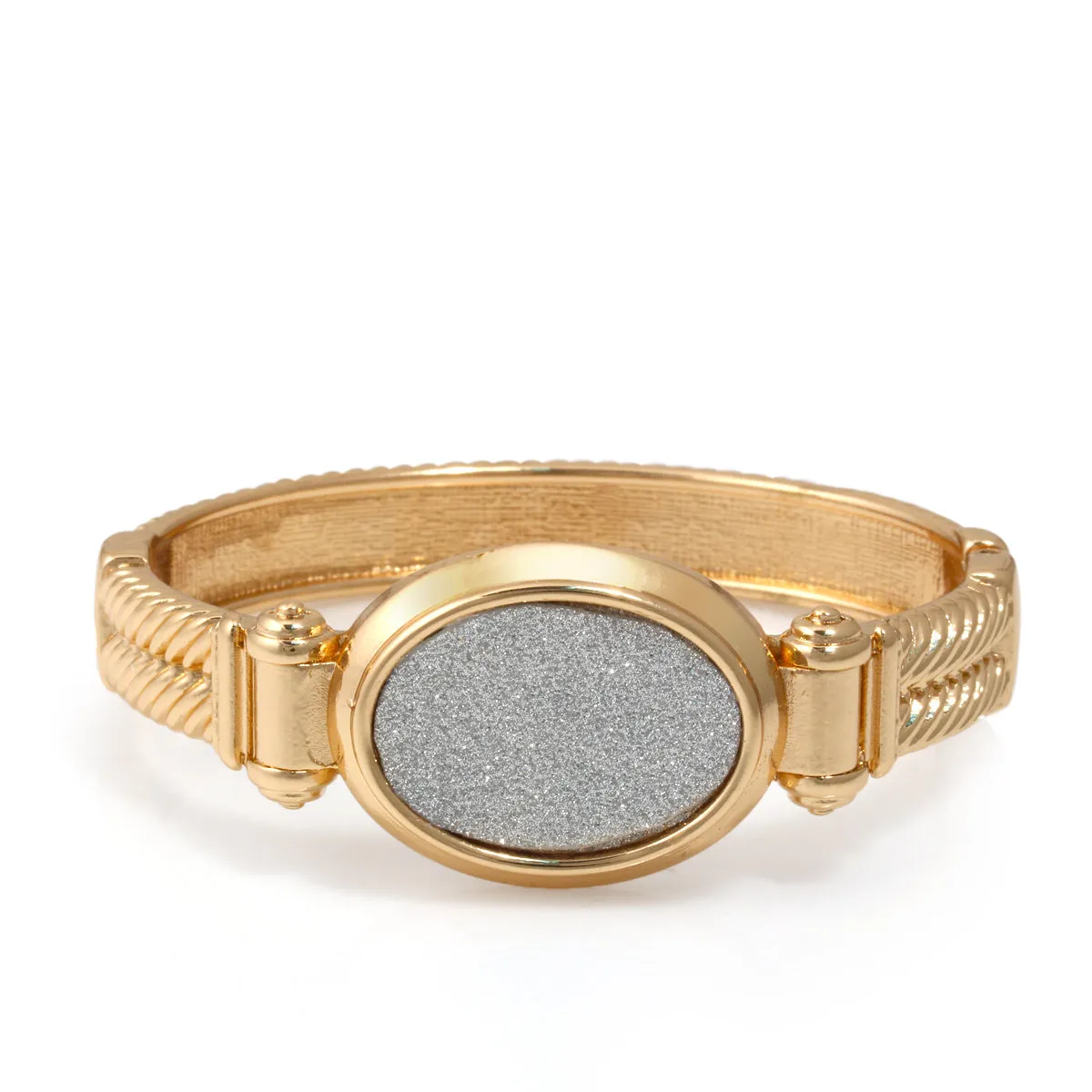 GOLD ROPE OVAL SILVER SANDED HINGED BRACELET #SQ321-1029-0646GL