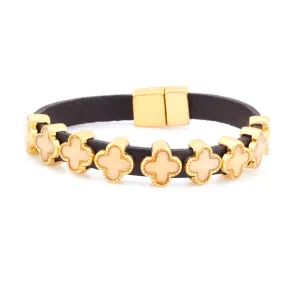 GOLD-TONE METAL MOP LEATHER BRACELETS  #FW1203070