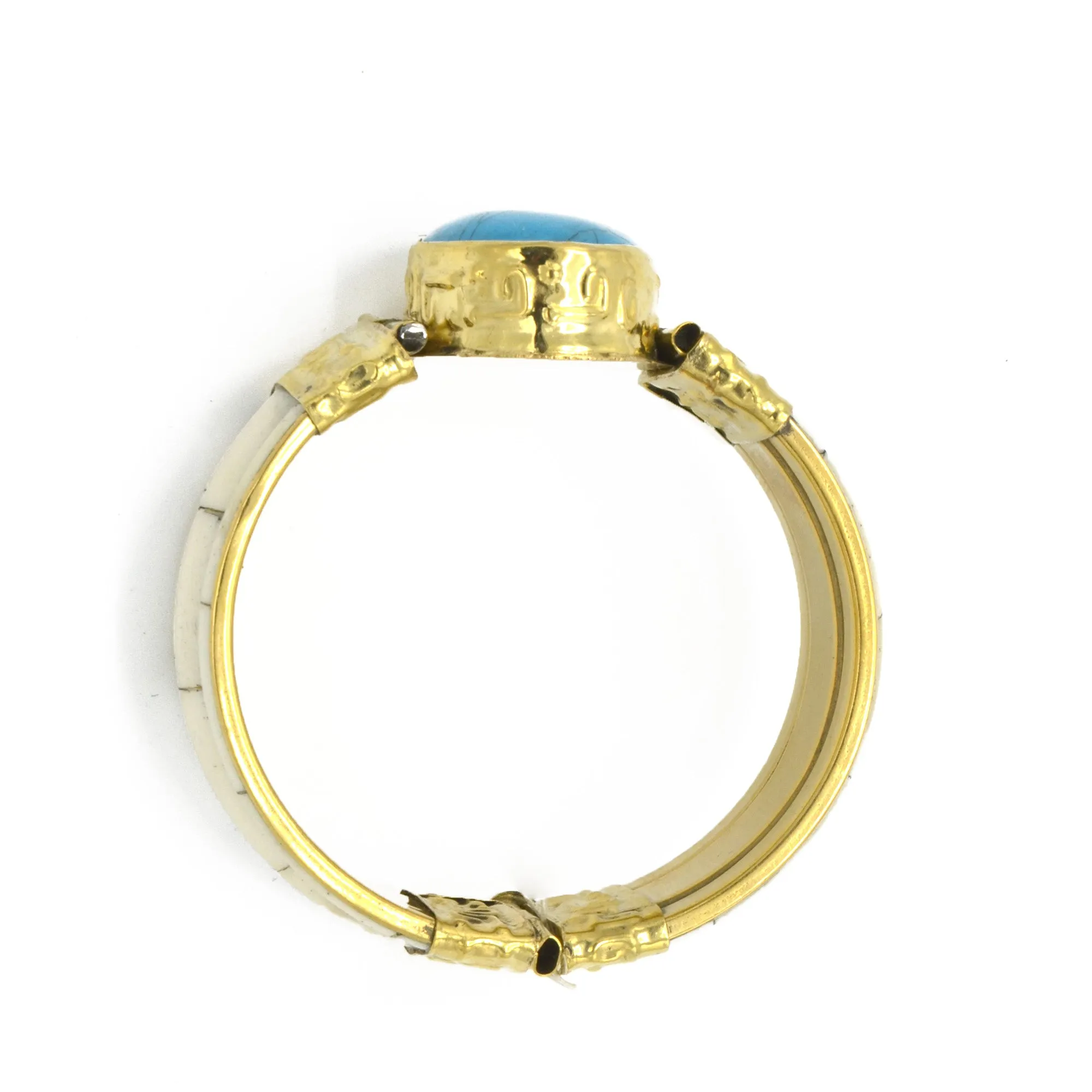 GOLD TURQUOISE AND BONE BANGLE #FWNK-1907-02 (FE5-JF4)