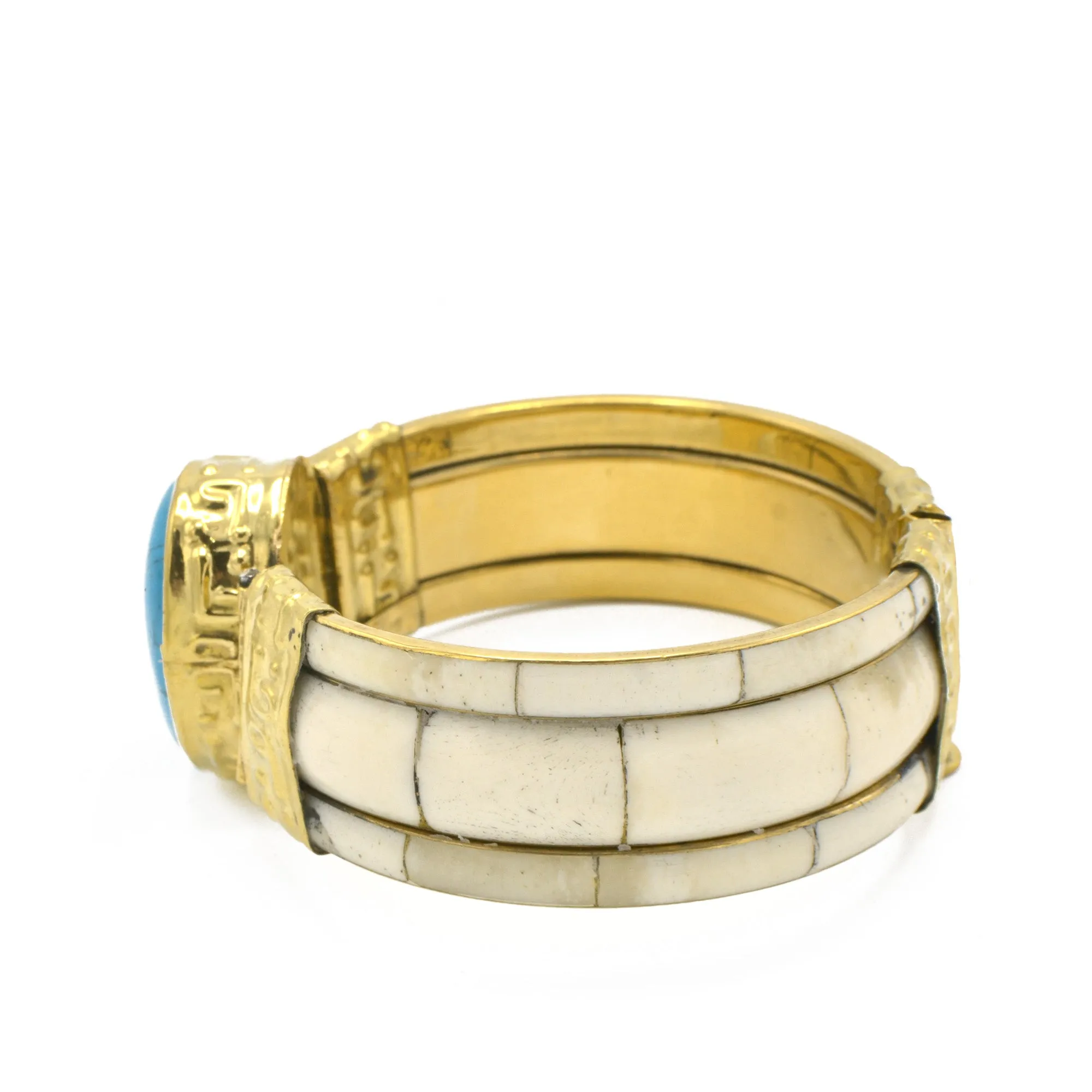 GOLD TURQUOISE AND BONE BANGLE #FWNK-1907-02 (FE5-JF4)