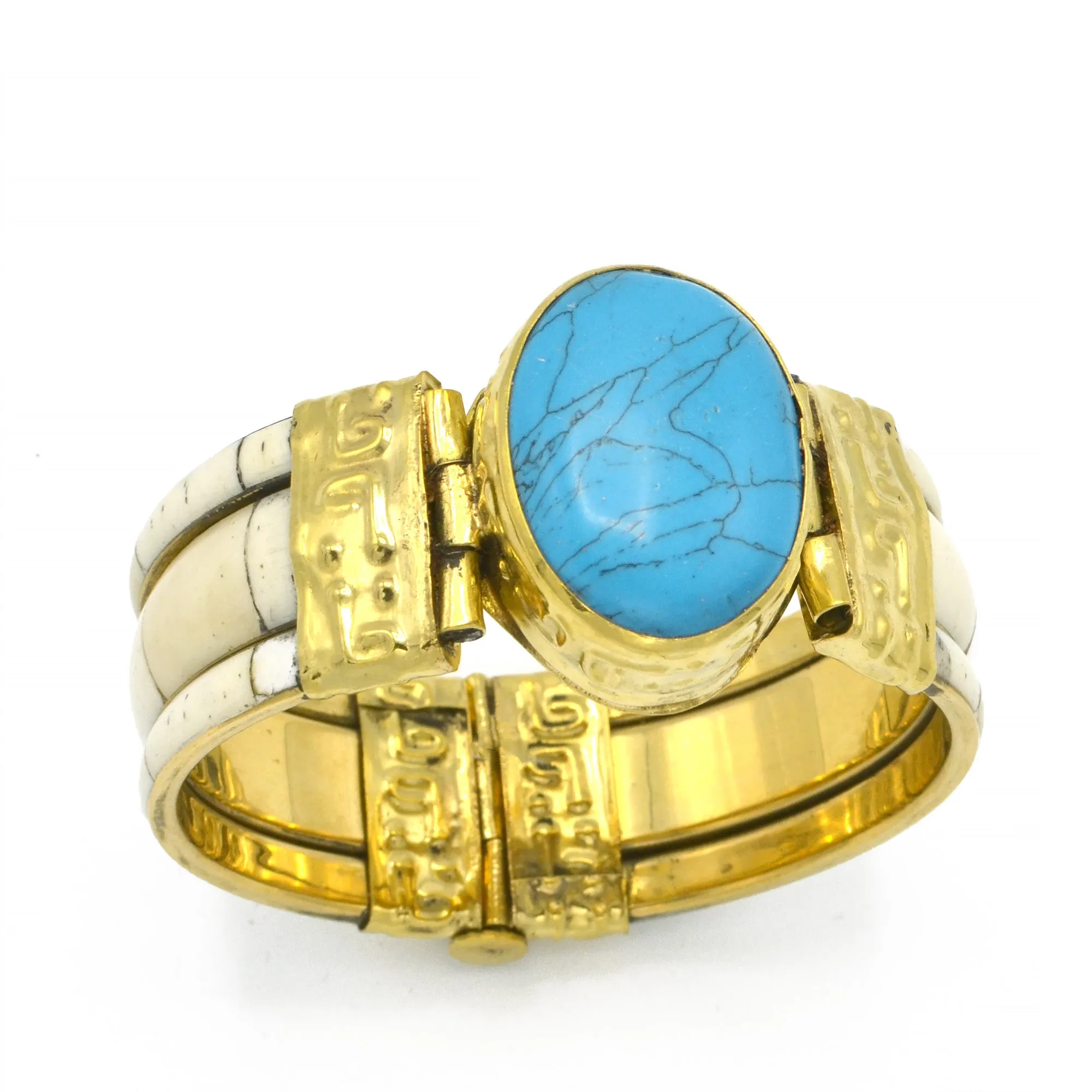 GOLD TURQUOISE AND BONE BANGLE #FWNK-1907-02 (FE5-JF4)