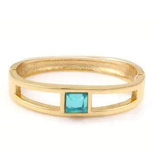 GOLD TURQUOISE CRYSTAL HINGED  BRACELET #FW-B14335GT GOLD/TURQ (XA7)