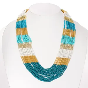 GOLD TURQUOISE SEED BEADS INDIAN NECKLACE #FW1404349
