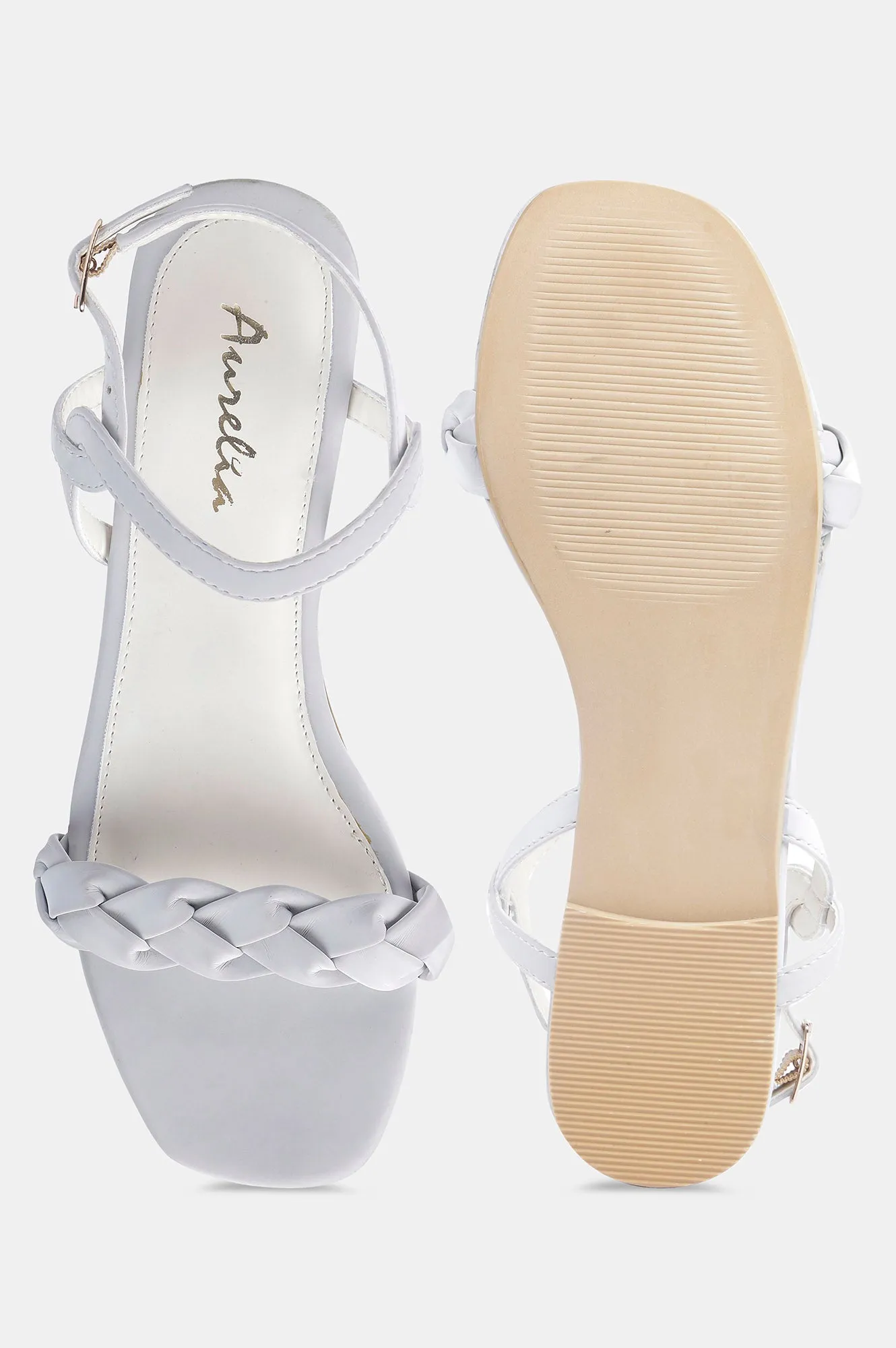 Grey Square Toe Woven Design Flat - Zjanice