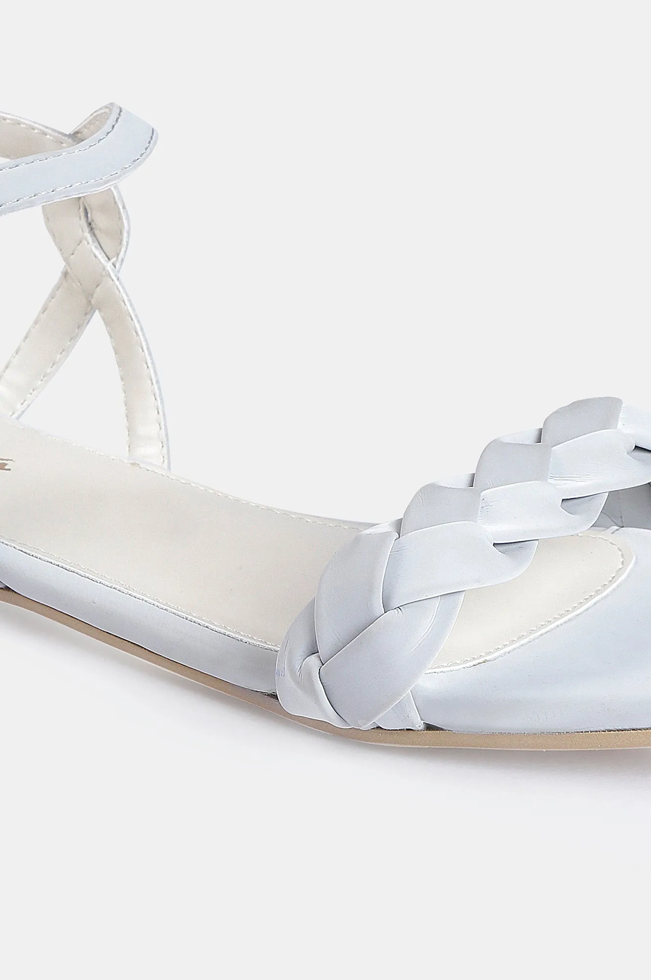 Grey Square Toe Woven Design Flat - Zjanice