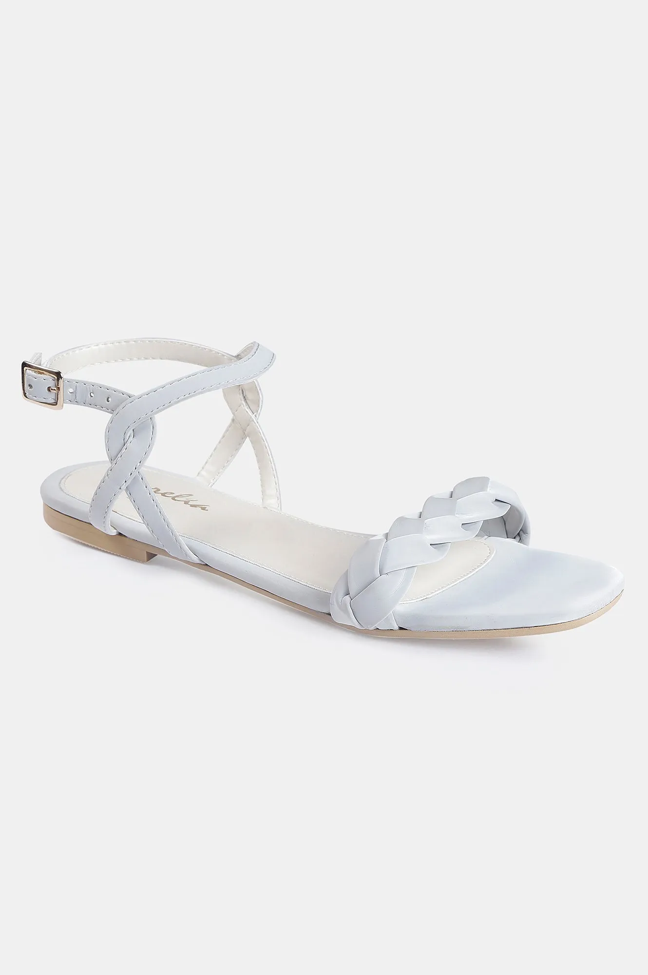 Grey Square Toe Woven Design Flat - Zjanice