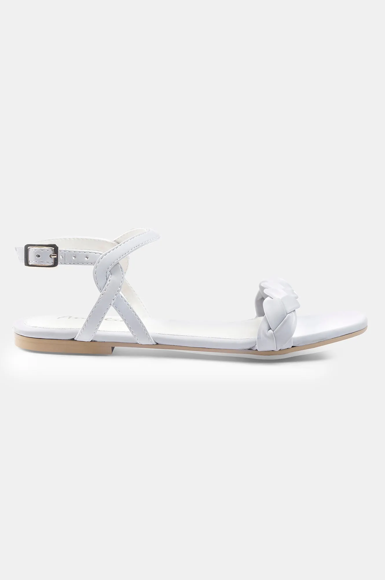 Grey Square Toe Woven Design Flat - Zjanice