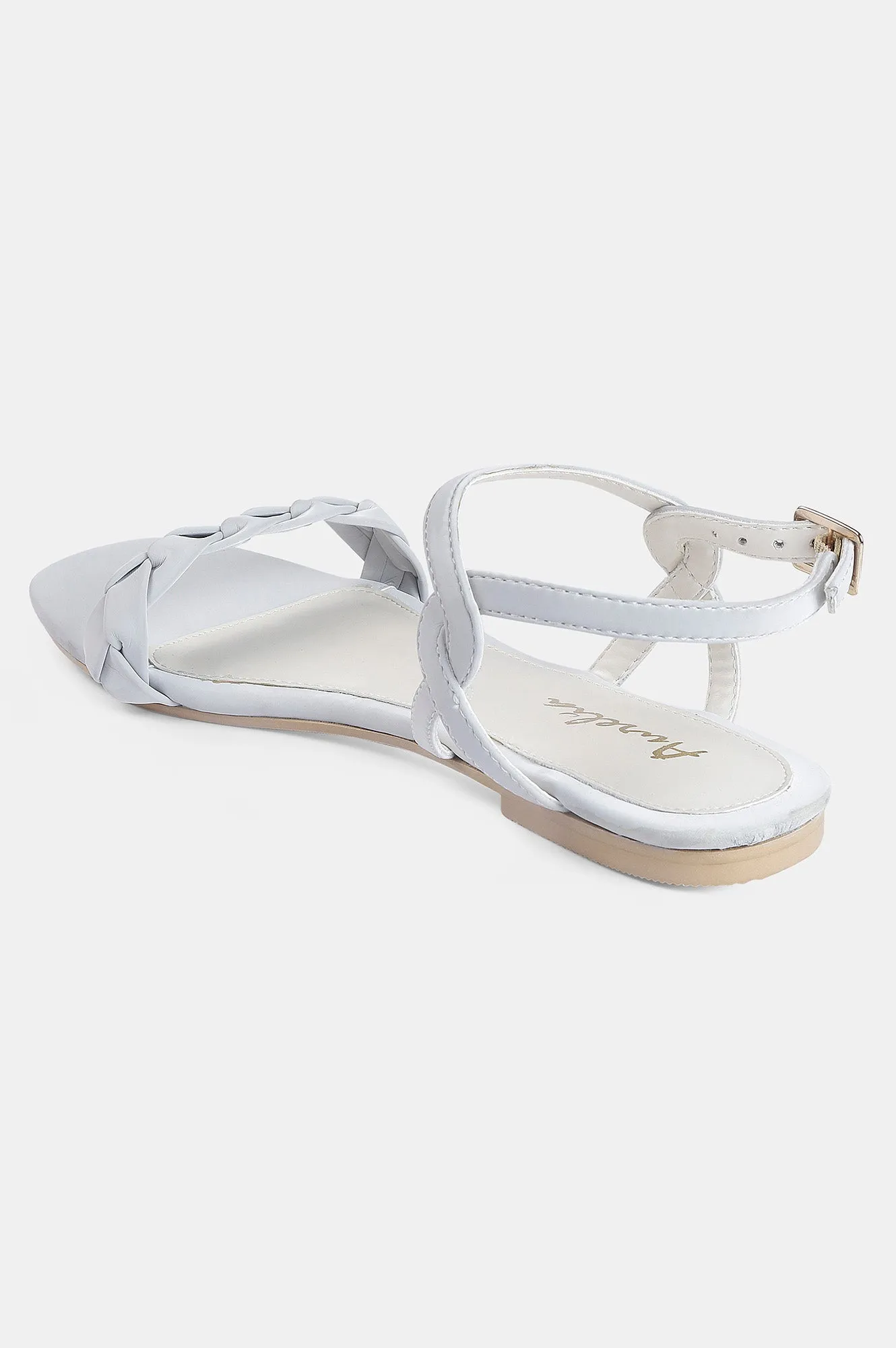 Grey Square Toe Woven Design Flat - Zjanice