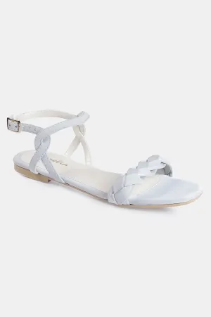 Grey Square Toe Woven Design Flat - Zjanice