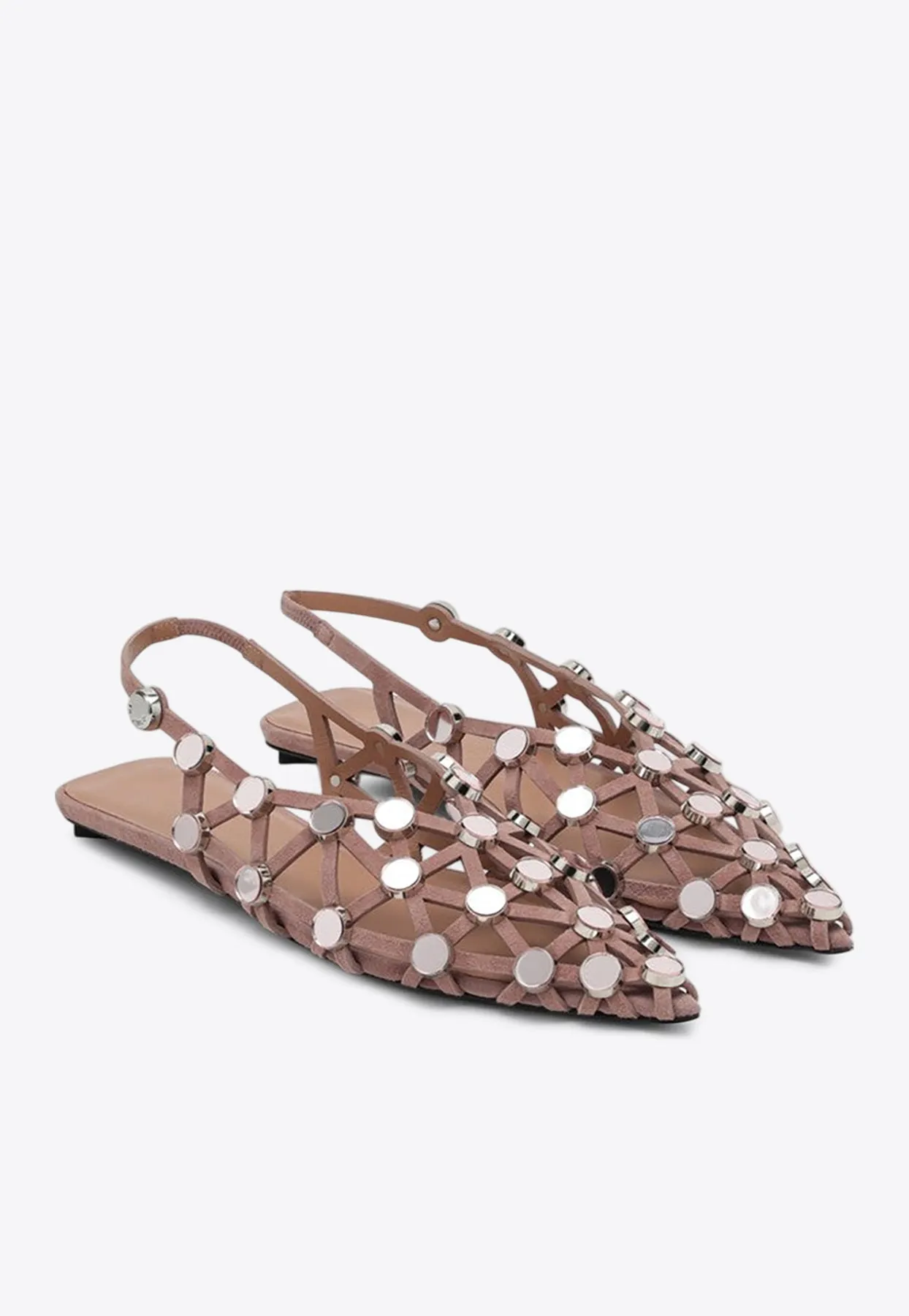 Grid Embellished Slingback Flats
