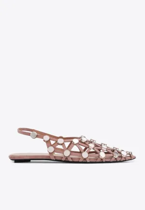 Grid Embellished Slingback Flats