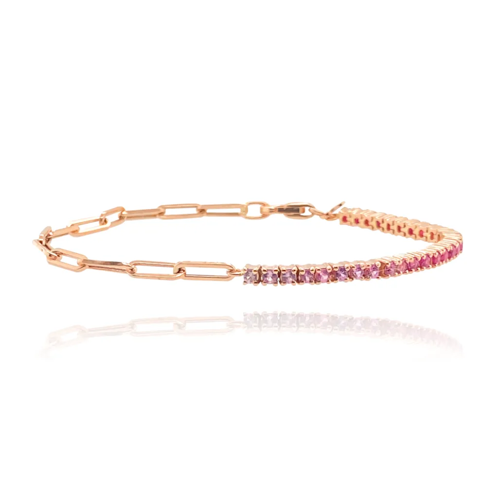 Half & Half Gemstone Tennis Paperclip Bracelet