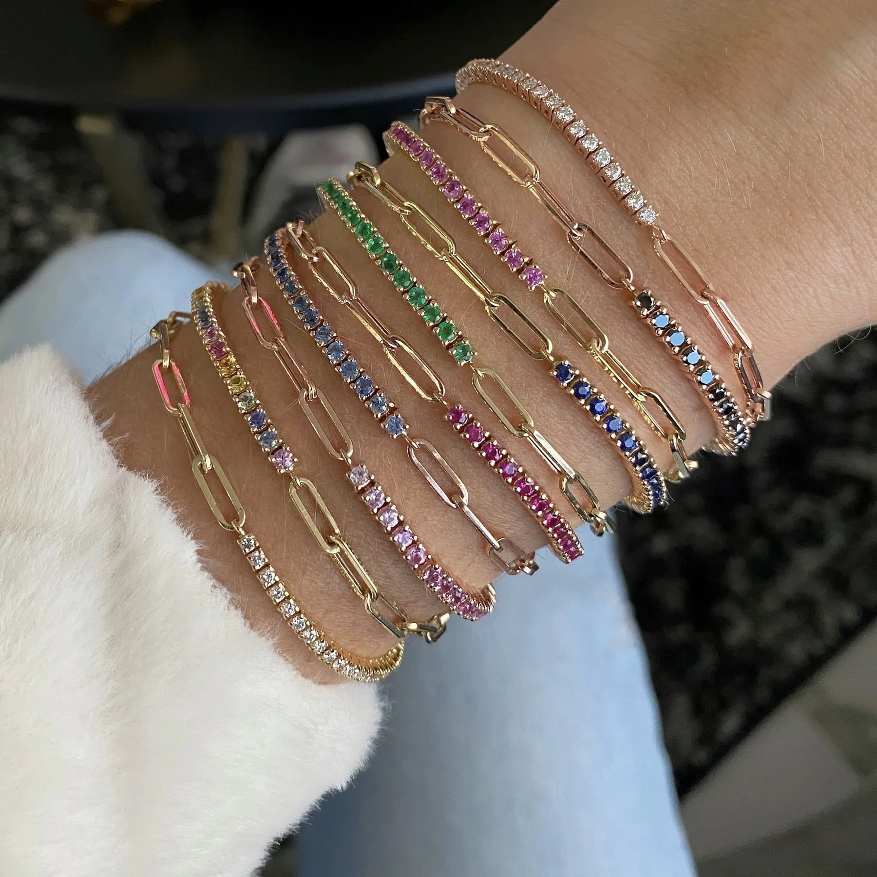 Half & Half Gemstone Tennis Paperclip Bracelet