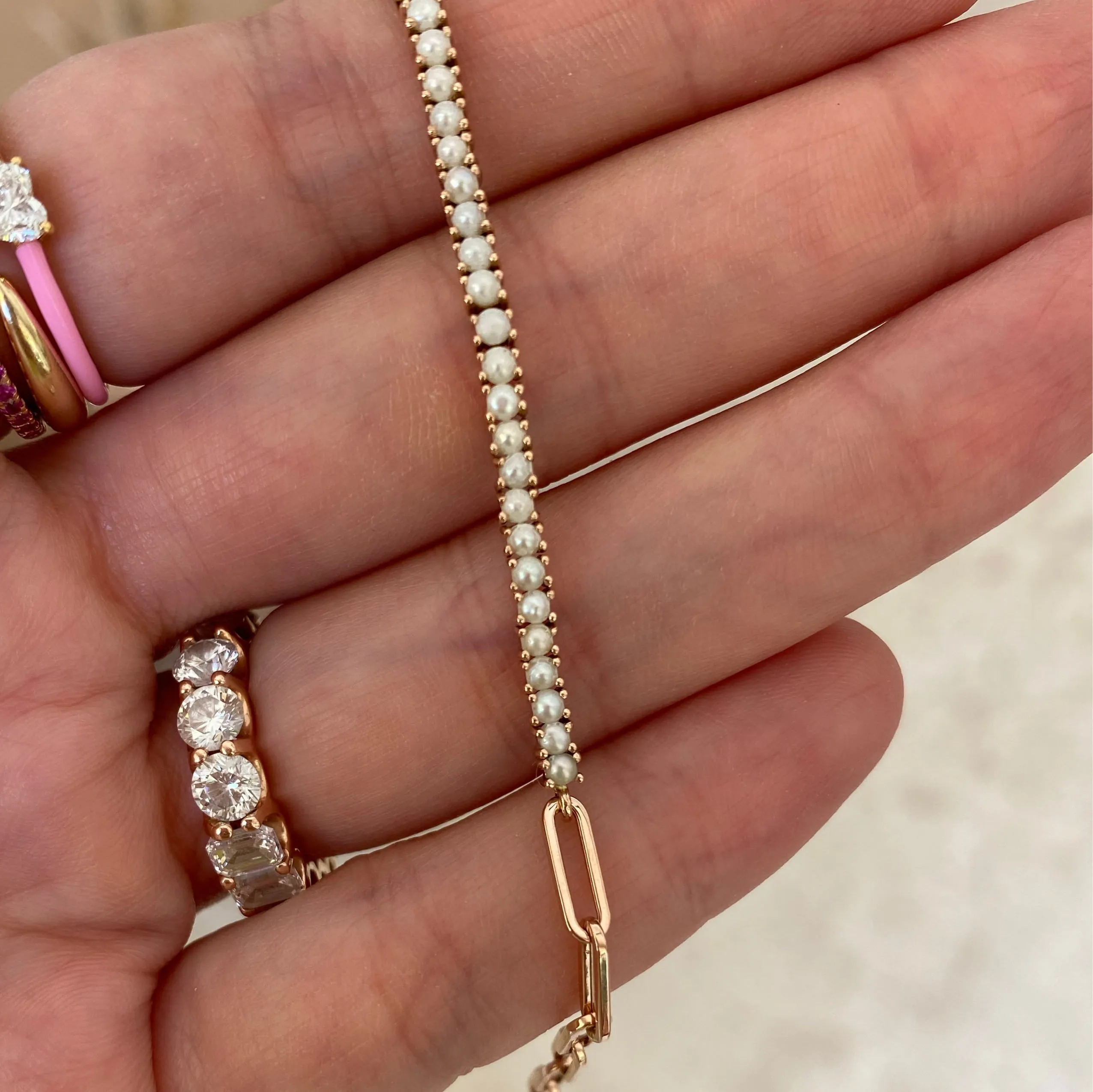 Half and Half Pearl Paperclip Bracelet