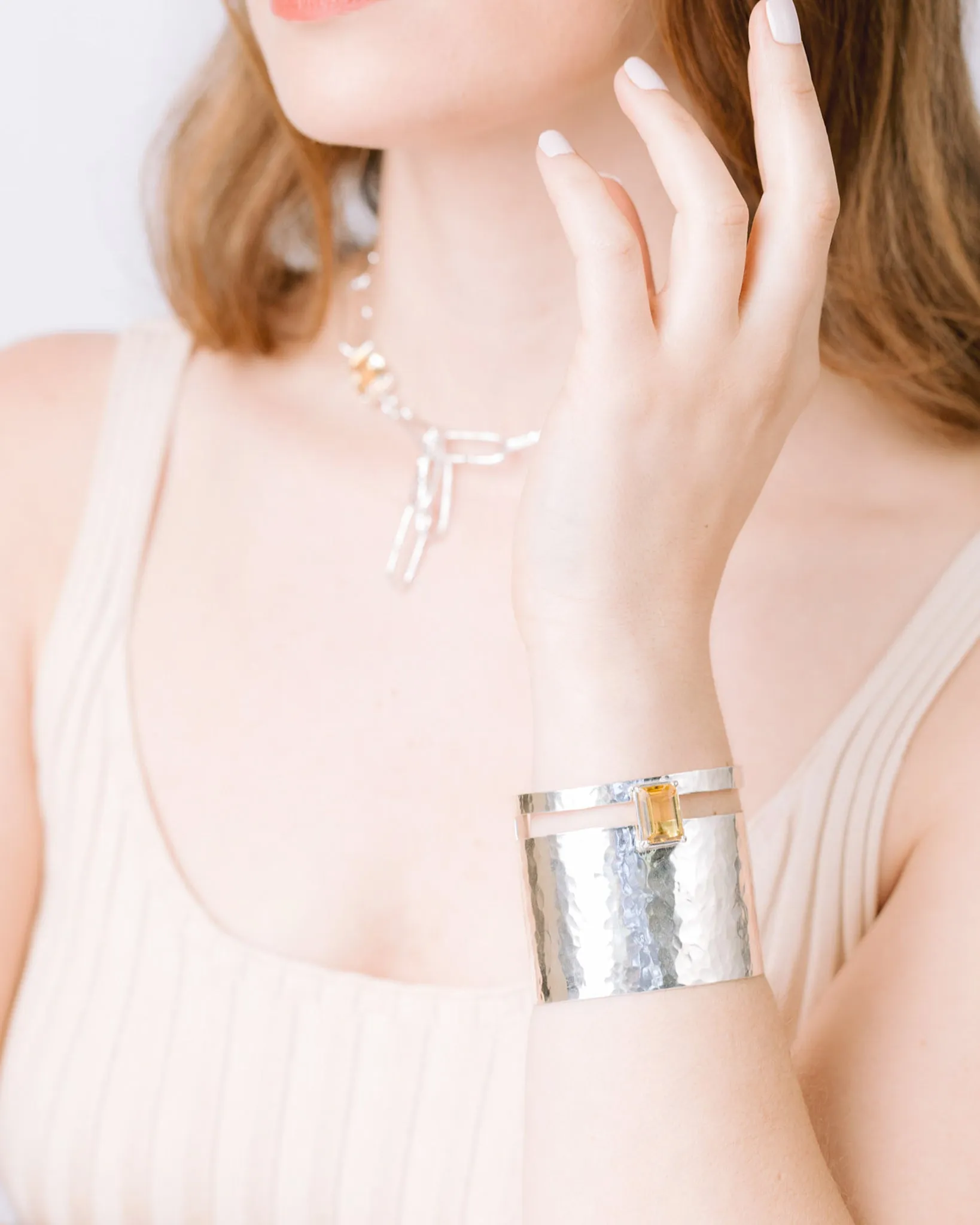 Hammered Cuff in Citrine