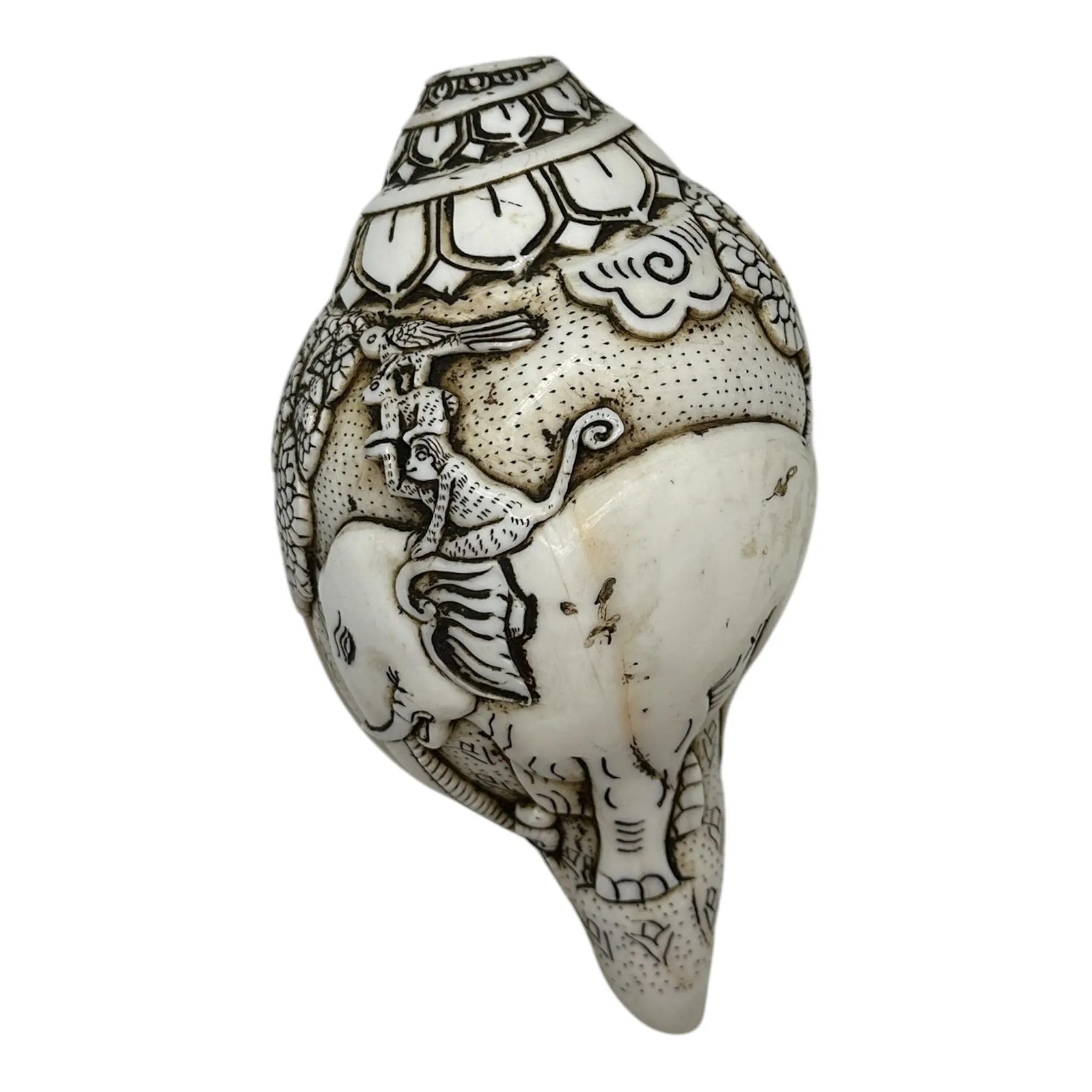 Hand Carved Four Harmonious Friends on shell