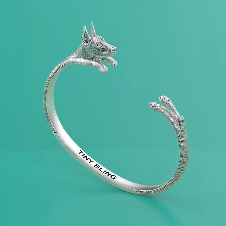 Handmade Doberman Breed Cuff Bracelet in Oxidized 925 Sterling Silver. For all the Dog, Puppy, and Pet Lovers.