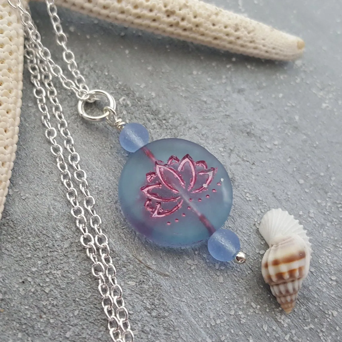 Handmade in Hawaii, Bohemian glass Lotus "Yoga" necklace,   Hawaiian Gift, FREE gift wrap, FREE gift message