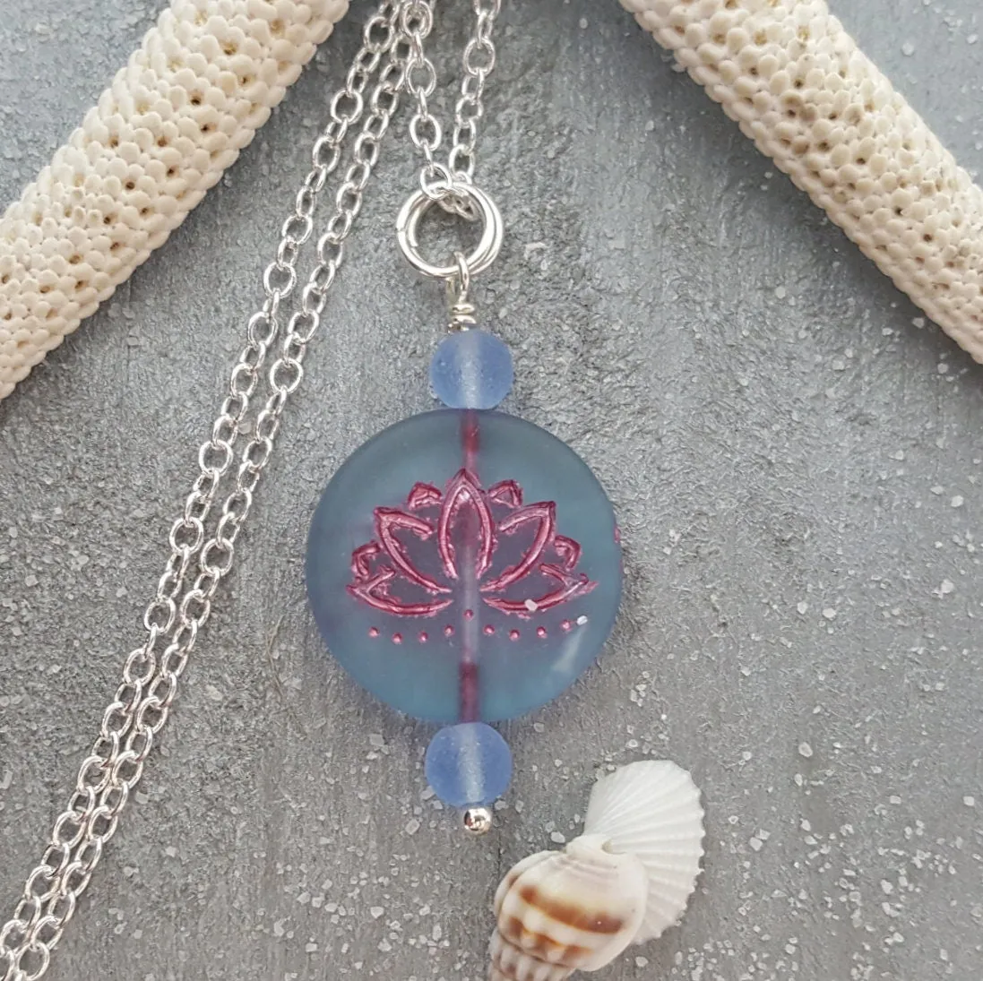 Handmade in Hawaii, Bohemian glass Lotus "Yoga" necklace,   Hawaiian Gift, FREE gift wrap, FREE gift message