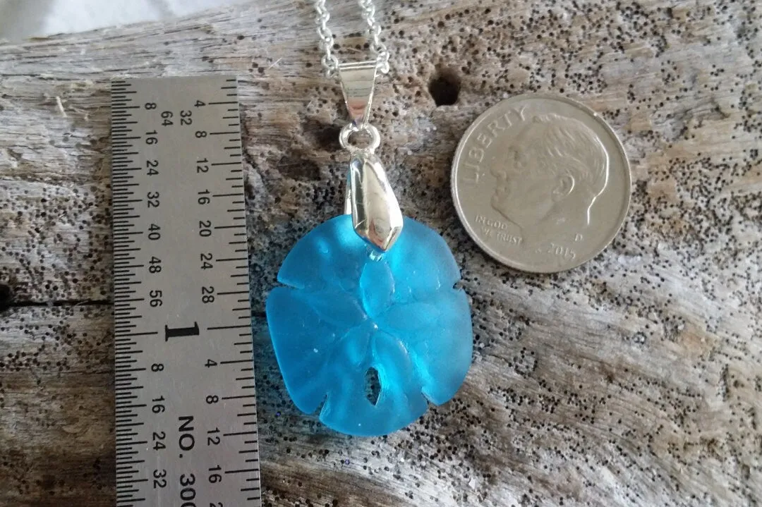 Handmade in Hawaii, Sand dollar sea glass necklace ,Beach glass necklace, gift box, Beach sea glass jewelry.