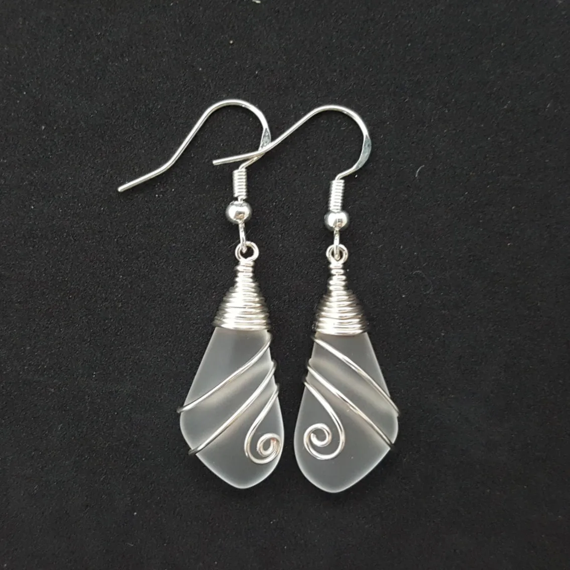 Hawaiian Jewelry Sea Glass Earrings, Wire Crystal Earrings, Sea Glass Jewelry For Women Beachy Birthday Present (April Birthstone Jewelry)