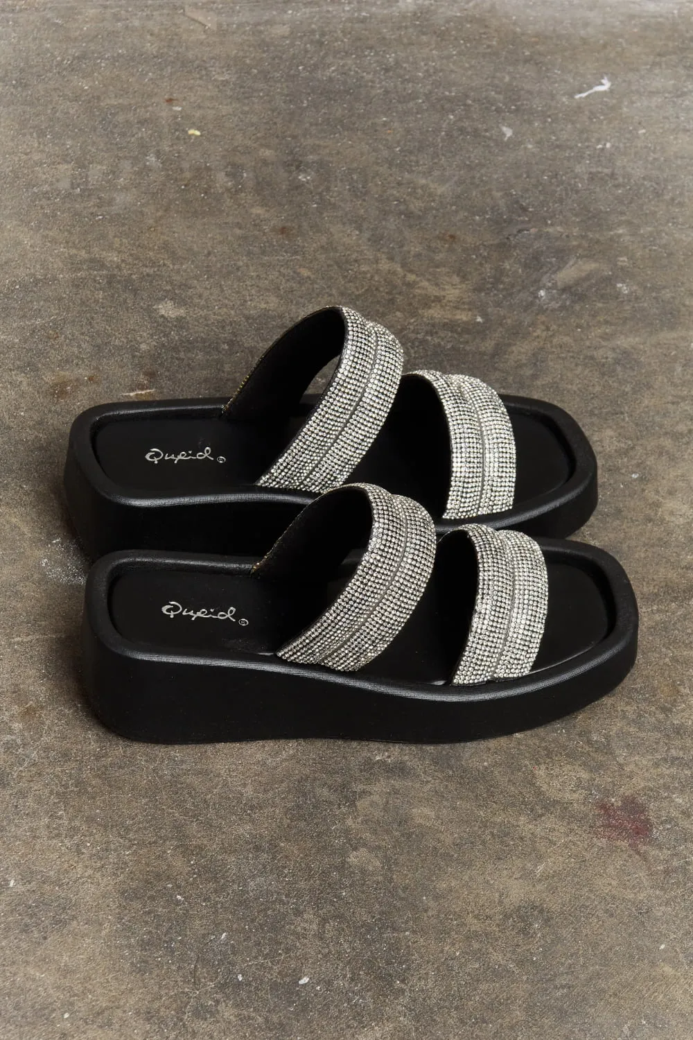 Hazel Blues® |  Qupid Bright Mind Platform Wedge Rhinestone Sandal
