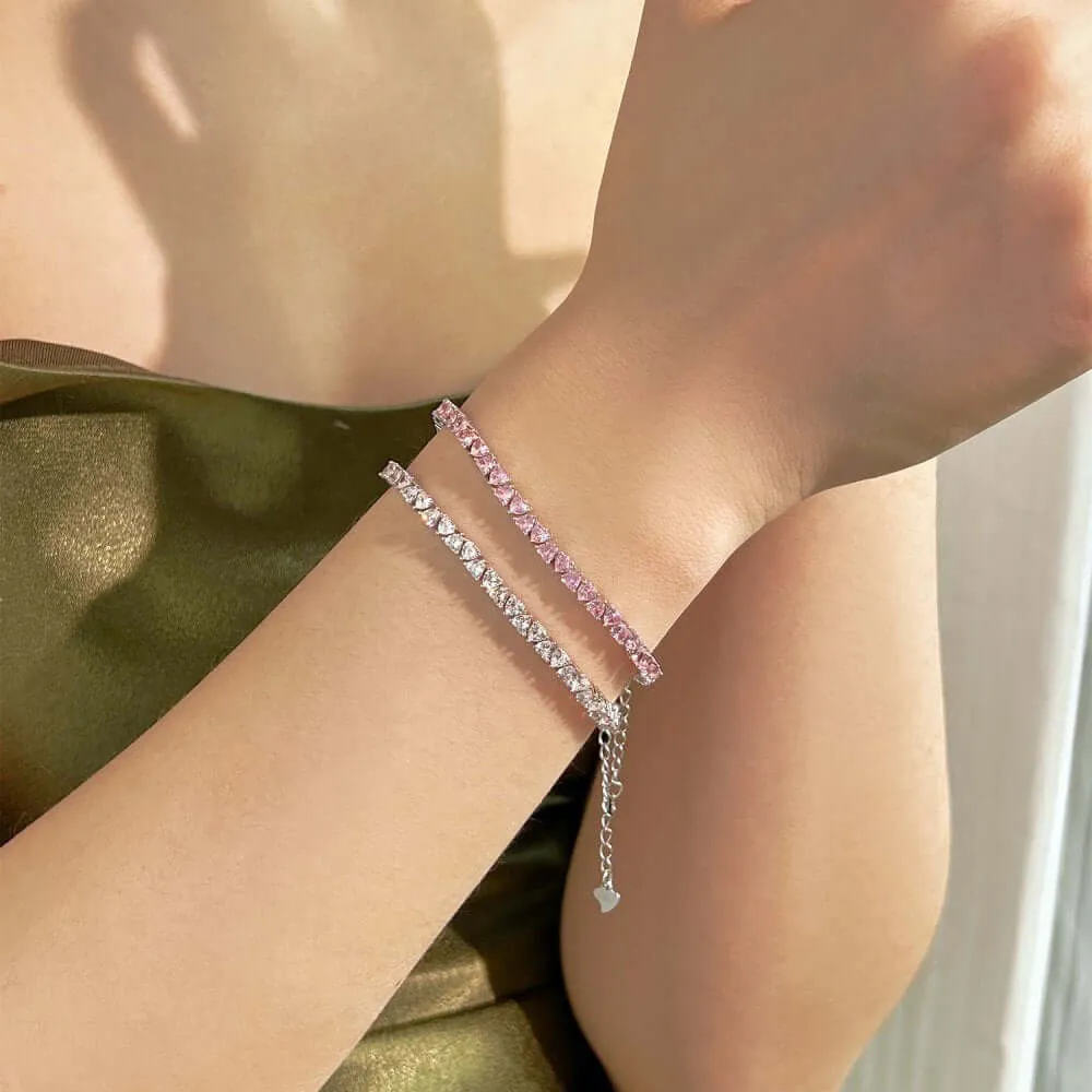 Heart Shape Pink Tennis Bracelet Female